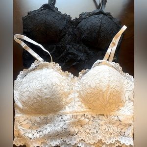NWOT black and white lace bralettes